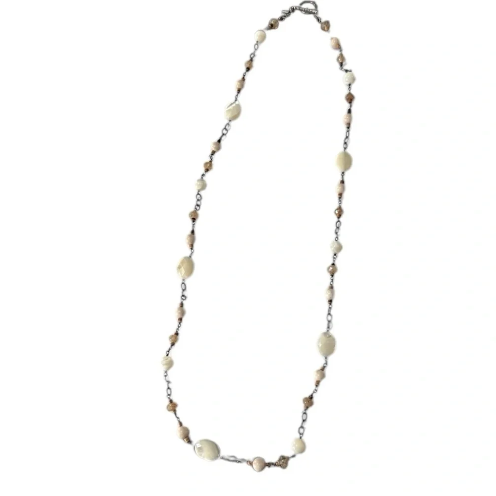 Silpada N1504 Mother of Pearl Rutilated Glass Riverstone Coco Beads Necklace 36”